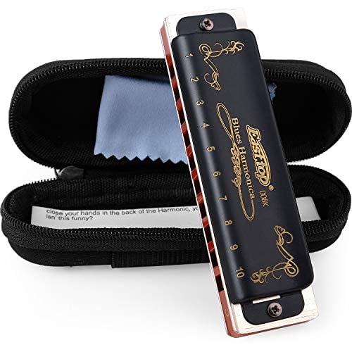 Students Black Adults Professional Player and Beginner with Hard Case and Cloth 2 Pack 10 Hole Key C Blues Harmonica for Kids MIMIDI Diatonic Harmonica 